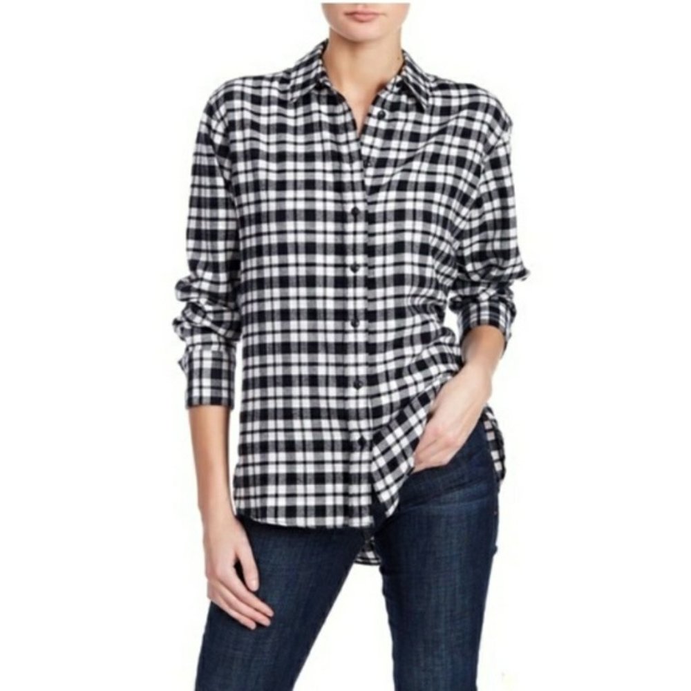 Madewell Black and White Plaid Flannel